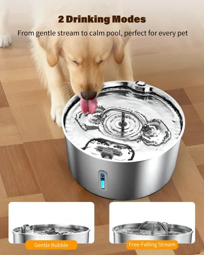 Vista 5 de Fuente de agua para perros grandes, fuente de agua de acero inoxidable de 7 l/236 onzas, dispensador de agua automático para gatos con bomba ultra