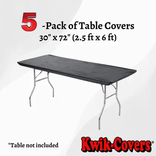 Vista 3 de Kwik-Covers Protectores para mesa rectangulares, de 6 pies, de plástico, de 30 x 72 pulgadas. Paquete de 5 unidades., Negro