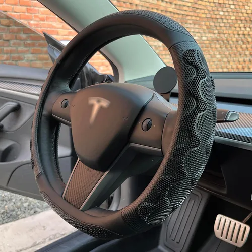 Vista 11 de PINCTROT Comfy Grip - Funda para volante para Tesla Model Y/3 2016-2025 2026 Standard/Highland/Juniper, forma de D de 14 pulgadas tamaño pequeño