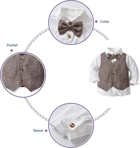 Vista 4 de JasberBaby Trajes de Navidad para niños trajes de caballeros pequeños camisas de vestir formales para niños pantalones y corbatas y chalecos