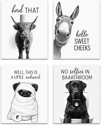 Vista 9 de OFJE Juego de 4 impresiones artísticas divertidas de oso para pared, divertidas imágenes de oso para baño, baño, baño, 8 x 10 pulgadas, sin marco