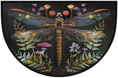 Vista 5 de Felpudo Semicircular de Animales Libélula Boho Lavable Tapete Semicírculo Antideslizante Absorbente Alfombras de Media Luna para Entrada