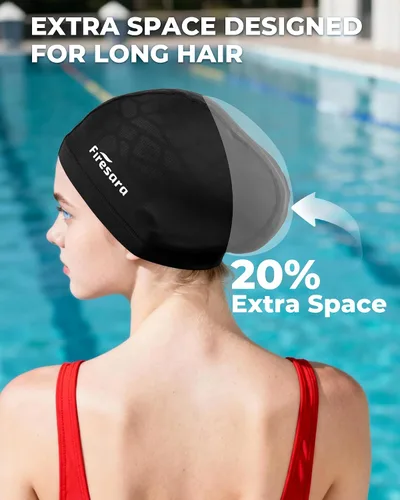 Vista 7 de Gorro de natación de tela Firesara, gorro de baño de alta elasticidad mantiene el cabello limpio y transpirable, se ajusta tanto al cabello largo