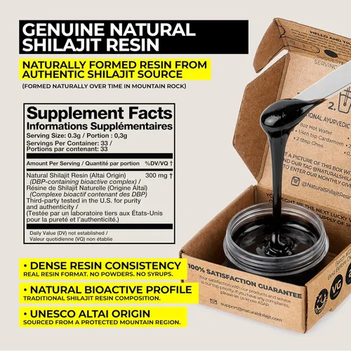 Vista 2 de NATURAL SHILAJIT Resina (0.35 oz) – Altai Shilajit genuino para hombres y mujeres, complejo bioactivo verificado por DBP, minerales traza