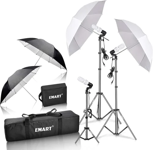 Vista 8 de EMART Kit de iluminación fotográfica de 6.5x10FT con soporte de fondo para Paraguas dorado/plata/blanco