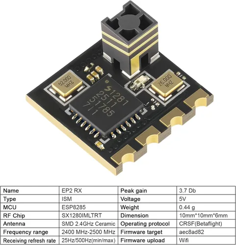 Vista 3 de Happymodel ELRS PP 2.4GHz RX SX1280 EXPRESSLRS Nano Receptor de largo alcance (EP2 RX)