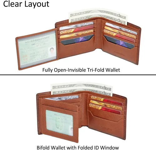 Vista 4 de VANNANBA Cartera de cuero de grano completo de gran capacidad con 2 ventanas para identificación, 11 ranuras para tarjetas, 2 bolsillos