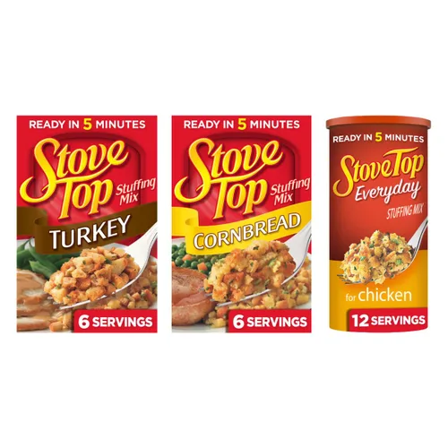 Vista 24 de Mezcla de relleno de pan de maíz Stove Top, caja de 6 oz Versátil básico de despensa, sirve como guarnición o como ingrediente, 6 porciones por
