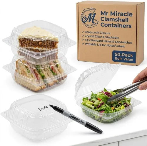 Vista 10 de Mr Miracle - Envases de almeja de plástico transparente desechables, resistentes a fugas y duraderos para entregas como Uber Eats, ideales