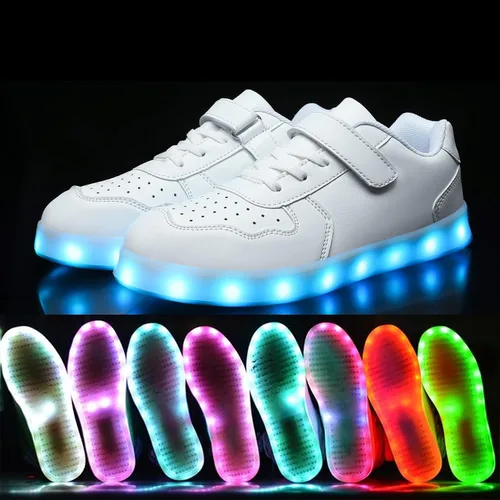 Vista 3 de Wooowyet Kids LED Sneakers for Boys Hook&Loop Low Light Up Shoes LED Girls USB Recharging