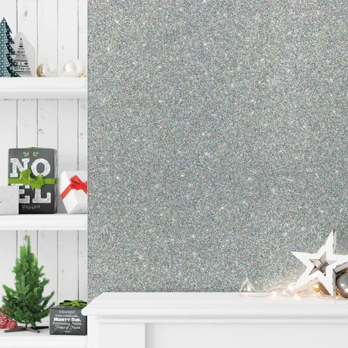 Vista 2 de VEELIKE Papel tapiz holográfico con purpurina plateada de 15.7 x 118 pulgadas, para pegar y despegar, extraíble, papel de contacto con purpurina Oro