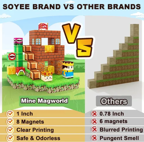 Vista 2 de Soyee Bloques Magnéticos - Juego de Construcción de Mundo Magnético de Mina para Niños Pequeñas Juguetes Sensoriales para Niños y Niñas Edades 3-5