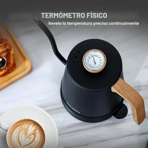 Vista 3 de Nueve&Five - Hervidor eléctrico de cuello de cisne con termómetro, hervidor de agua caliente de 1.0 L para café y té, 1000 W, apagado automático