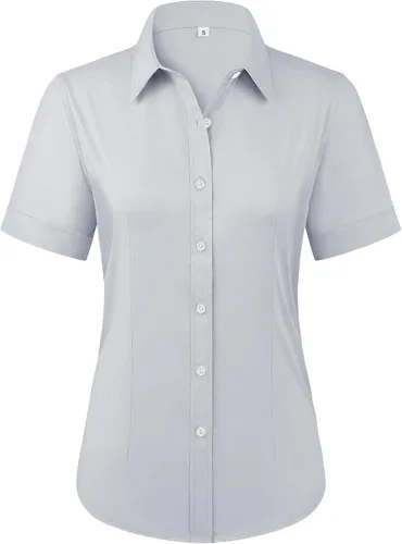 Vista 12 de Siliteelon - Camisas de vestir con protección contra manchas, sin arrugas, de manga corta, color liso, con botones, para mujer