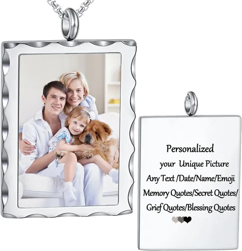 Vista 14 de Fanery Sue Personalized Picture Necklace for Men,Custom Text Jewelry Gift Plata - Collar con placa de identificación simple