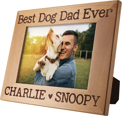 Vista 3 de Regalos para papá, marco de fotos personalizado para el mejor papá del perro, 4 x 6 pulgadas, marcos grabados personalizados con nombre, regalos