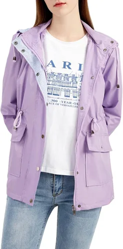 Vista 5 de MODFUL Chaquetas ligeras para mujer, chaqueta impermeable para lluvia, rompevientos, gabardinas al aire libre con capucha