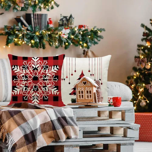 Vista 4 de Hlonon Juego de 4 fundas de almohada navideñas de 16 x 16 pulgadas, fundas de cojín de la serie de Navidad, fundas de almohada cuadradas
