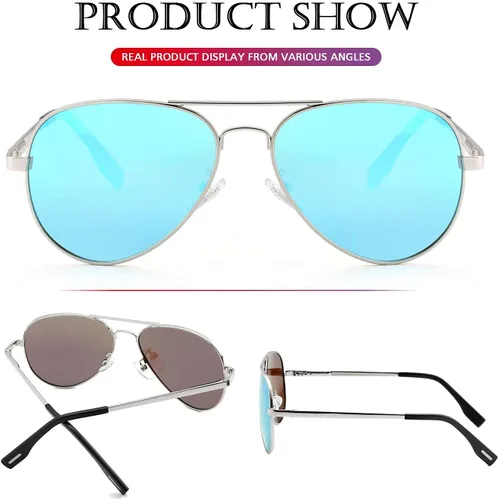 Vista 6 de PORADAY - Lentes de sol polarizados para hombres y mujeres con estilo aviador, armazón de metal, 100% protección UV400, 58 mm
