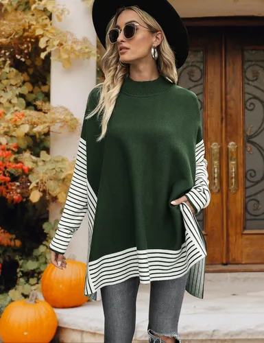 Vista 2 de Uniexcosm Womens Mock Neck Poncho Sweater Batwing Sleeve Oversized Chunky Knitted Pullover Jumper Tops