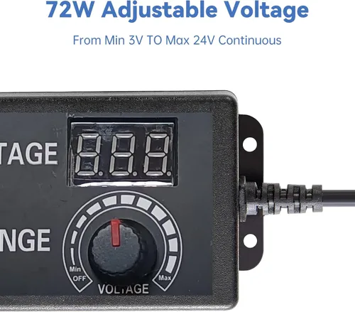 Vista 2 de Fuente de alimentación de 3V-24V 3A 72W DC ajustable de 3V a 24V Adaptador universal continuo AC/DC 100V-240V Convertidor de CA a CC con 8 puntas.