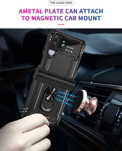 Vista 6 de ONOLA Funda compatible con Samsung Galaxy Z Flip 4/3 con protección de bisagra y anillo giratorio de 360° con soporte magnético resistente
