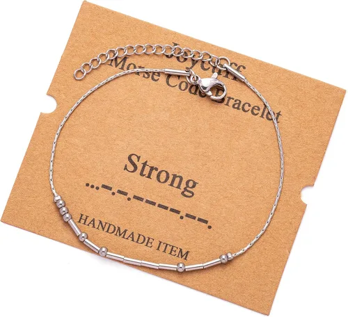 Vista 70 de JoycuFF Pulseras inspiradoras de código morse para mujeres, cuentas de plata, joyería con mantra de motivación, regalos para ella