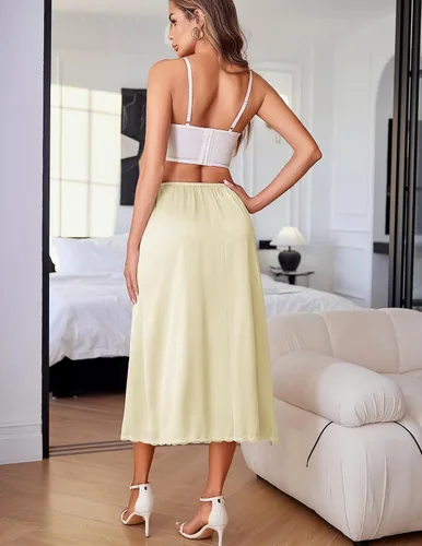 Vista 7 de Avidlove, ropa interior, enaguas satinada larga, Snip-it Half Slip, con encaje, lencería para mujer Beige