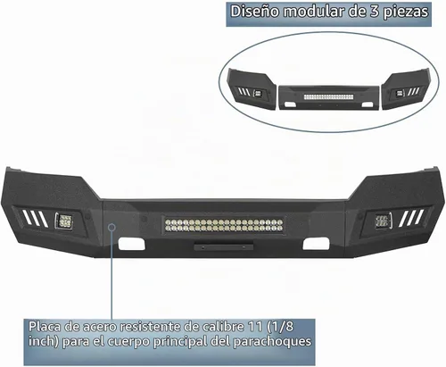 Vista 5 de Hooke Road Silverado Parachoques Delantero de Ancho Completo de Acero Parachoques Todoterreno con Luces LED para Camionetas Pickup Chevy Silverado
