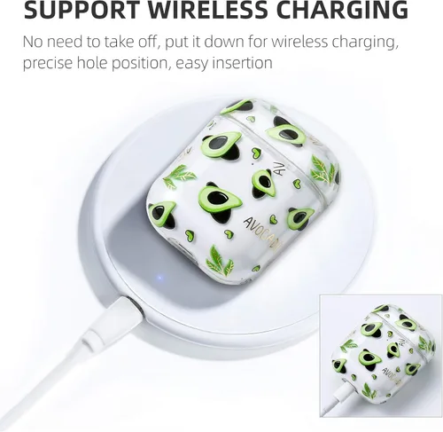 Vista 3 de AKABEILA Funda compatible con Apple Airpods 2, diseño de policarbonato duro, transparente, a prueba de golpes [LED frontal visible], funda