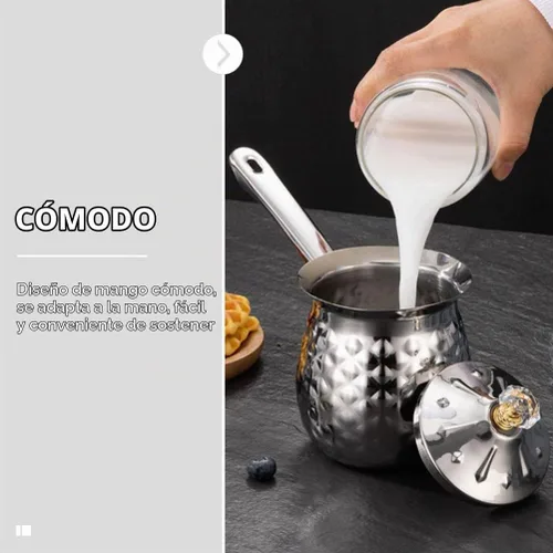 Vista 4 de CALLARON Calentador de cafetera turca de acero inoxidable con leche árabe Cezve Ibrik cafetera de 6.8 fl oz expreso decantador caldera con boquilla