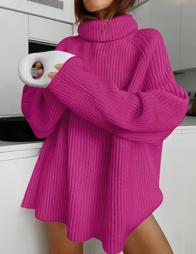 Vista 8 de ZESICA Women's 2024 Winter Sweaters Oversized Turtleneck Long Sleeve Chunky Knitted Pullover Sweater Jumper Tops