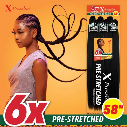 Vista 3 de Sensationnel X-pression - Trenza preestirada para trenzado - 6 piezas de trenza de 58 pulgadas, todo kanekalon retardante de llama sintético para 27