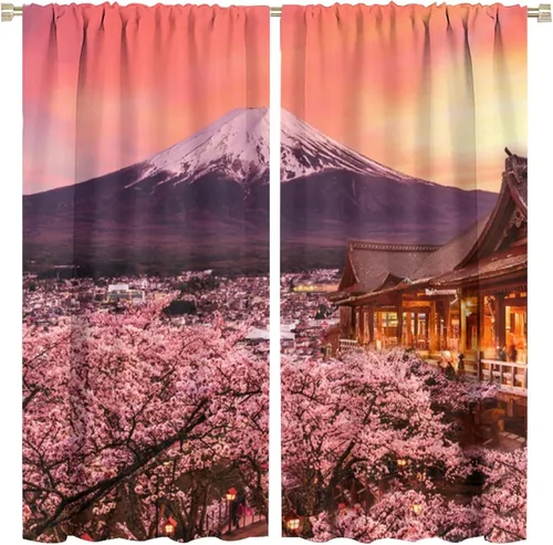 Vista 37 de Cortinas opacas con diseño floral de galaxia azul abstracta para dormitorio, cortinas de ventana de teñido anudado con diseño de flor de cerezo