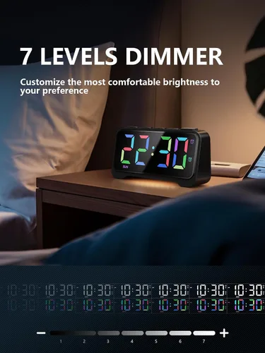 Vista 6 de Mesqool Reloj despertador súper fuerte para dormitorios, modo de fin de semana/día de la semana, atenuador, repetición, 12/24 horas, horario de Negro
