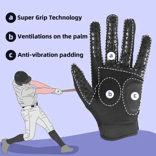 Vista 3 de Seibertron B-A-R PRO 2.0 - Guantes insignia de bateo para béisbol, sóftbol y Teeball, con super agarre, ajuste de dedo, múltiples tamaños 11 + 5