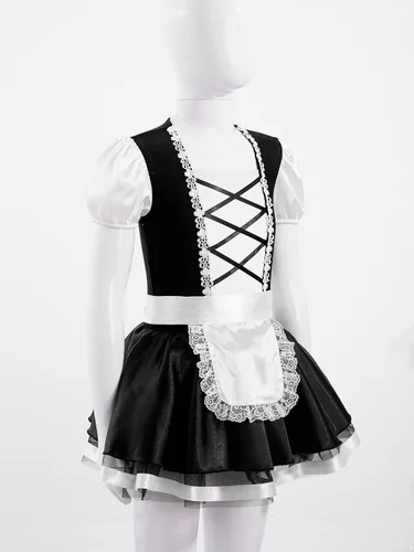 Vista 6 de CHICTRY Girls Frech Maid Costume Anime Maid Dress Halloween Cosplay Fancy Party Dance Dresses