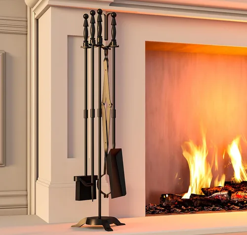 Vista 3 de Fire Beauty Juego de Herramientas para Chimenea de 5 Piezas de Hierro Forjado Juego de Herramientas para Chimenea de Exterior/Interior Juego
