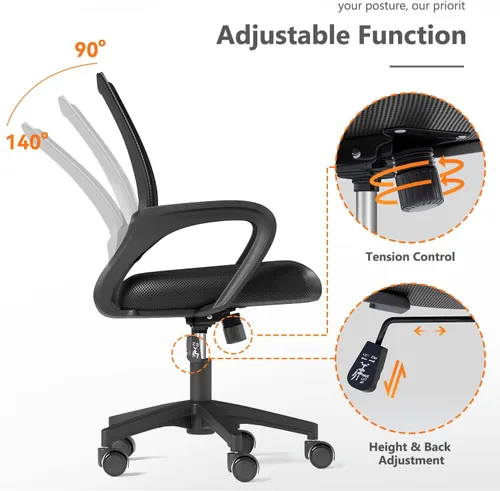 Vista 4 de OS MOTOR Silla de oficina en casa, silla de escritorio ergonómica de malla Negro