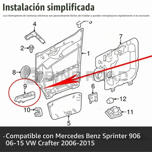 Vista 9 de Interruptor de elevalunas eléctrico para elevalunas lateral del conductor, interruptor de control maestro eléctrico compatible con Mercedes Benz