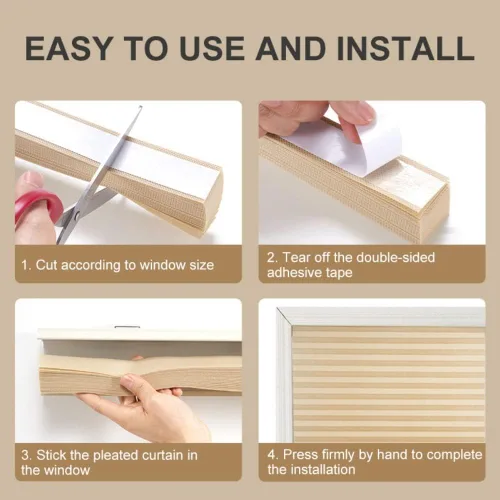 Vista 4 de Persianas Temporales para Ventanas sin Cordón, Persianas de Papel Plisado Autoadhesivas, Cortinas para Ventanas, Persianas Opacas para Ventanas