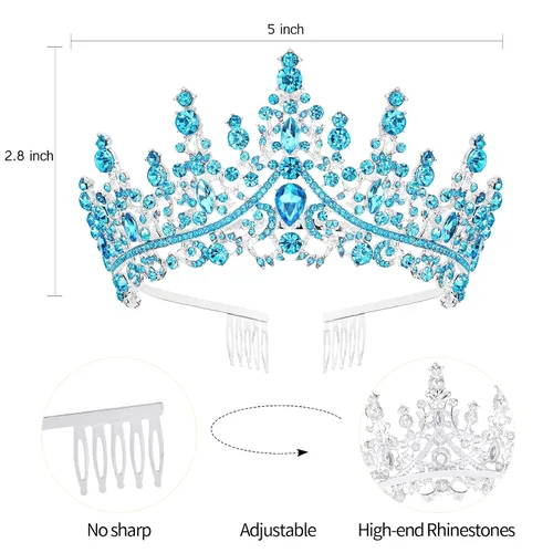 Vista 7 de VELSCRUN Coronas de tiara de princesa para mujer, diadema y banda para cumpleaños, decoraciones y regalos de feliz cumpleaños, Carburo cementado
