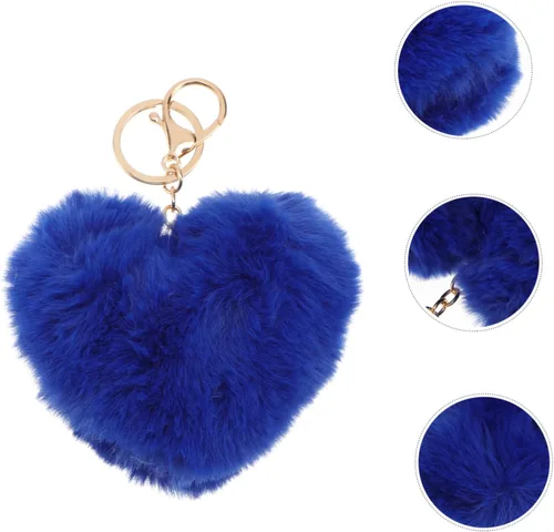 Vista 9 de VILLCASE 1 llavero con pompón, bolso mullido, llavero colgante, adorno, corazón, medallón llavero, llavero de corazón esponjoso, llaveros