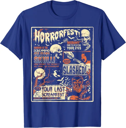 Vista 21 de Vintage Horrorfest Movie Poster Terror Old Time Halloween Camiseta S Negro