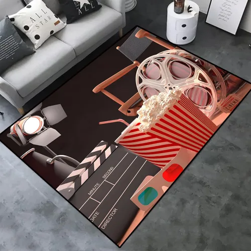 Vista 5 de Alfombra de tablilla de película, noche de cine, cine en casa, alfombra de arte de cine, alfombra antideslizante para decoración del hogar