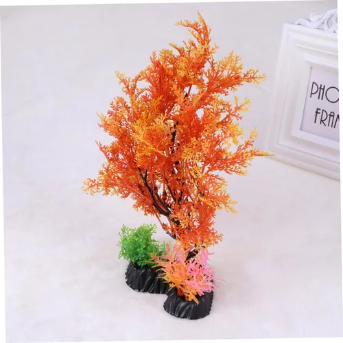 Vista 2 de POPETPOP Árbol para decoración de acuario, pecera, planta de acuario artificial, decoración de peces, base ponderada para agua dulce