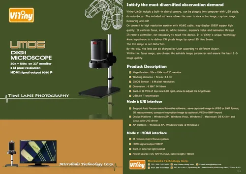 Vista 2 de Microscopio digital de enfoque automático HDMI y USB UM06 de sobremesa