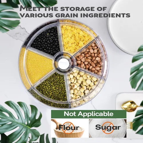 Vista 3 de Dispensador de Granos Slow Slog, Contenedor de Almacenamiento Giratorio de 360°, Dispensador de Alimentos de 6 Rejillas con Tapa Sellada