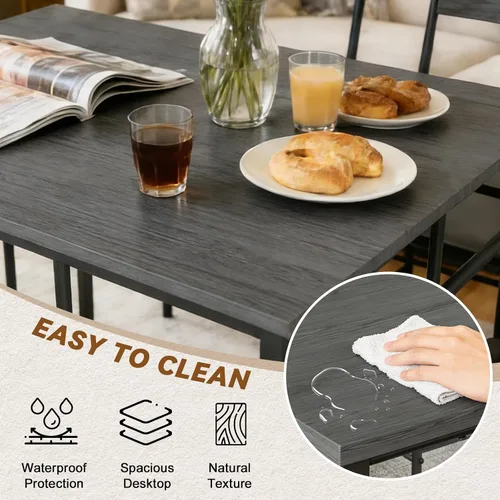 Vista 4 de Juego de mesa de comedor para 4, juego de mesa de cocina y sillas de 5 piezas, mesa de comedor rectangular de madera con marco de metal y tablero