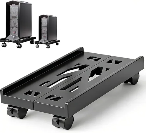 Vista 8 de Soporte de torre de computadora, Soporte de CPU móvil ajustable de Hmseng con 4 ruedas giratorias, Soporte de torre de PC para la mayoría de PC Negro